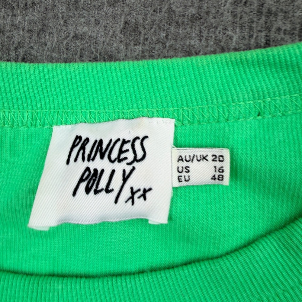 Princess Polly Tank Top Women 16 Green Ribbed Organic Cotton Crop Racerback Tank - Picture 2 of 6